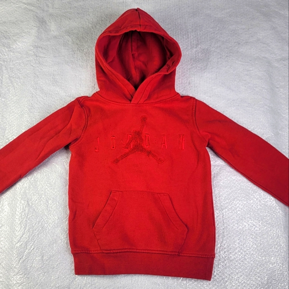 Nike Air Jordan Boys Red Hoodie Pullover Size Small Youth 4-5 100% Cotton